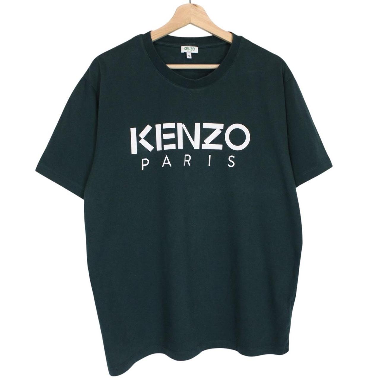 Kenzo green and white pocket t-shirt with logo print and cotton material.