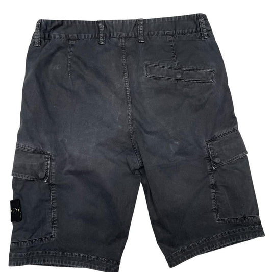 Stone Island black cargo shorts with logo patch and cotton fabric.