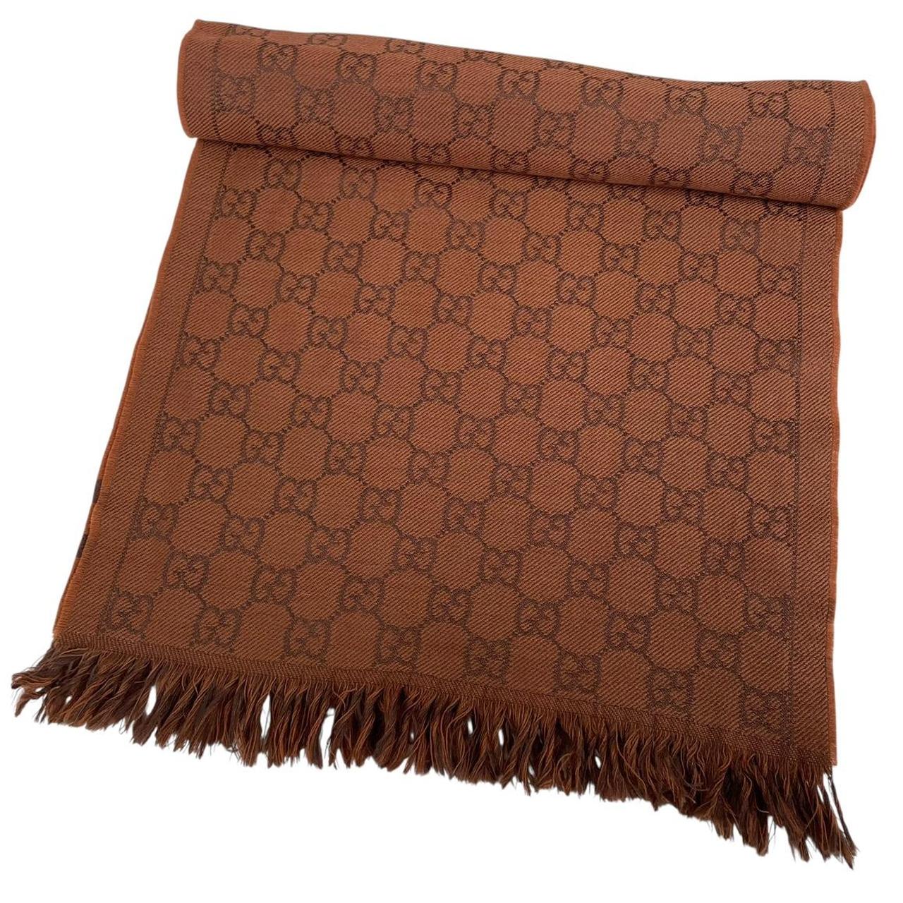 Gucci Orange and Brown GG Monogram Frayed Wool Scarf