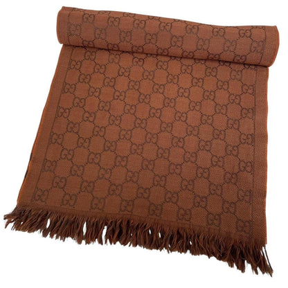 Gucci Orange and Brown GG Monogram Frayed Wool Scarf