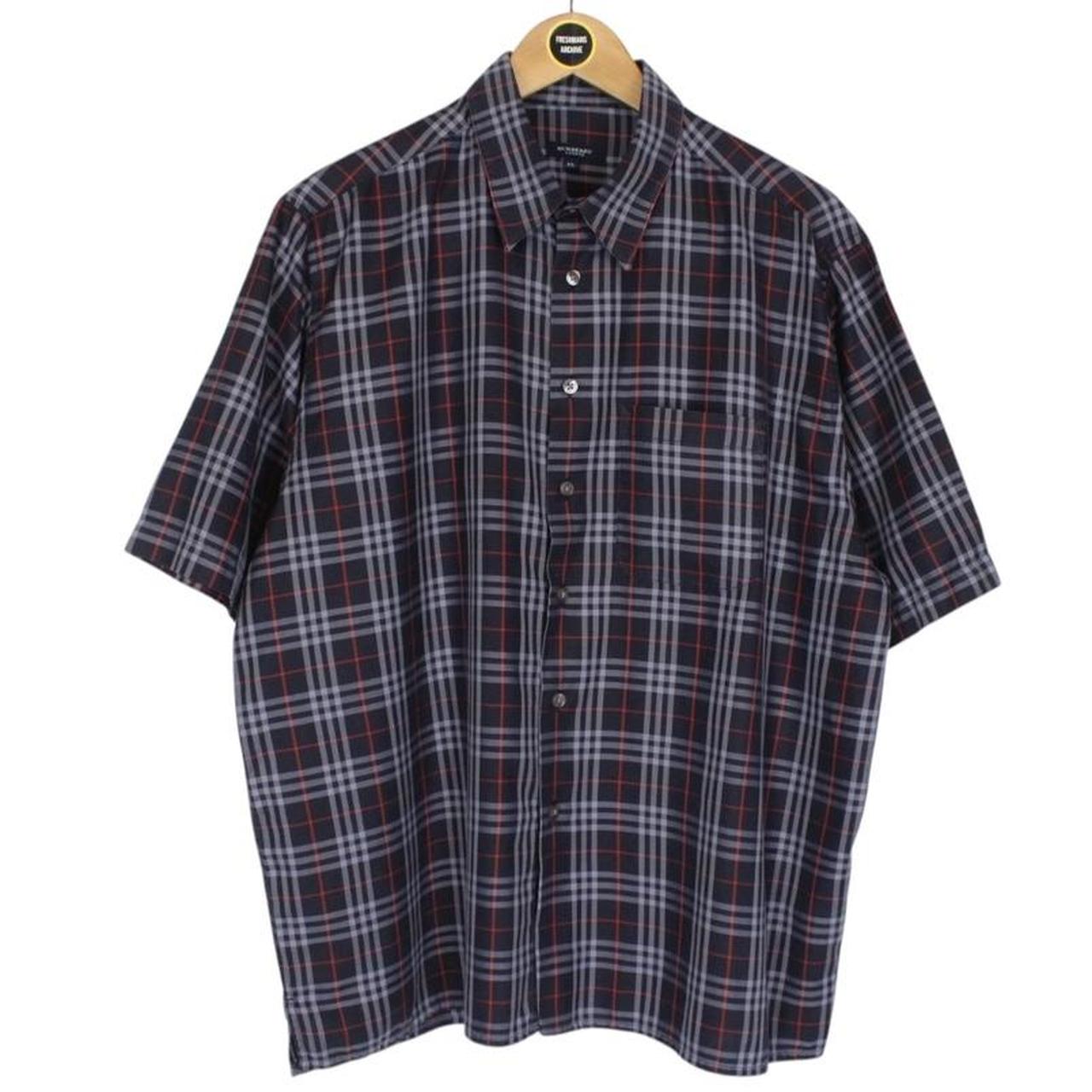 Vintage Burberry London Navy Blue Nova Check Short Sleeve Cotton Shirt