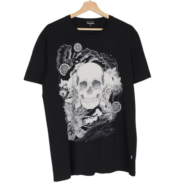 Just Cavalli black pocket t-shirt featuring skull print design and soft cotton material.
