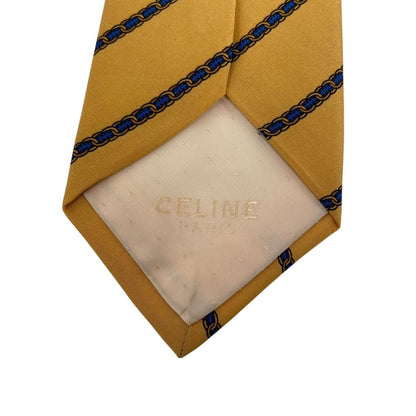 Vintage Celine Paris Yellow and Navy Blue Silk Tie
