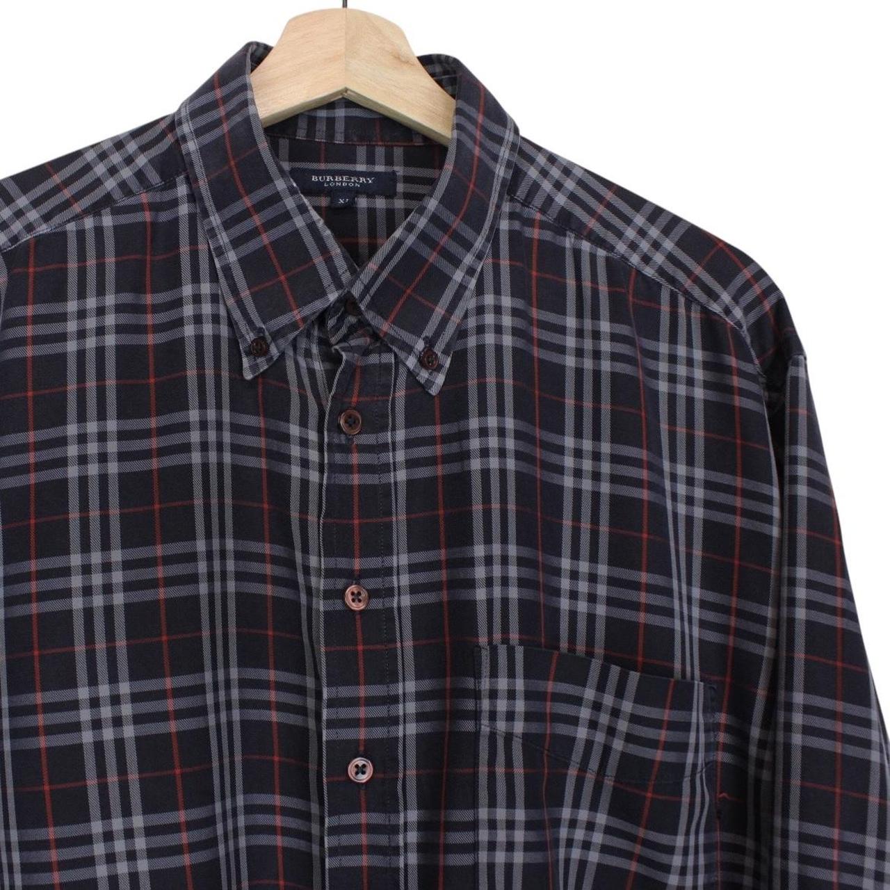 Burberry London Navy Blue Nova Check Long Sleeve Cotton Shirt