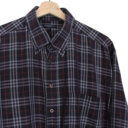 Burberry London Navy Blue Nova Check Long Sleeve Cotton Shirt