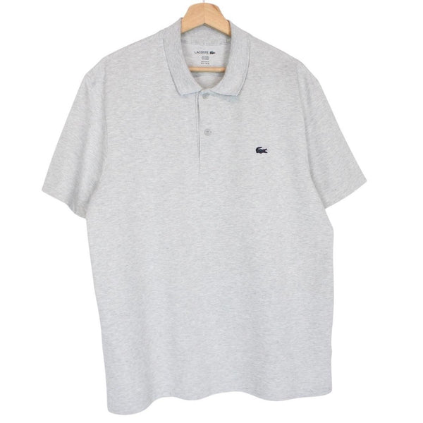 Lacoste grey short sleeve cotton polo shirt with embroidered crocodile logo.