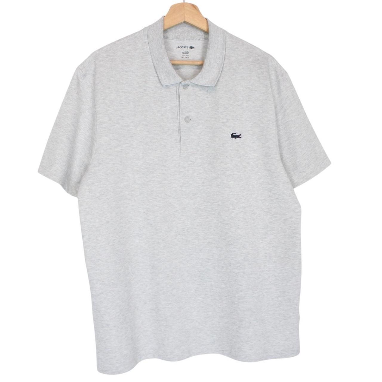 Lacoste grey short sleeve cotton polo shirt with embroidered crocodile logo.