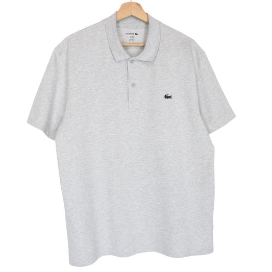 Lacoste grey short sleeve cotton polo shirt with embroidered crocodile logo.