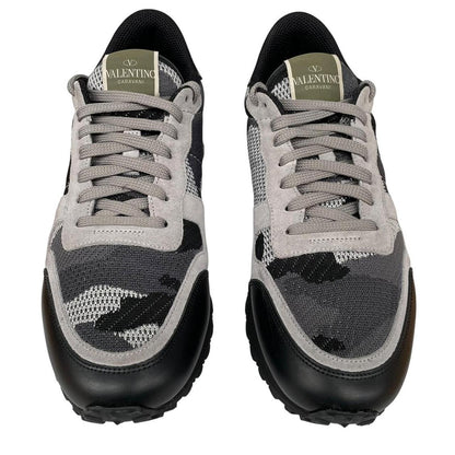 Valentino Garavani Rockrunner Black and Grey Mesh Camouflage Trainers