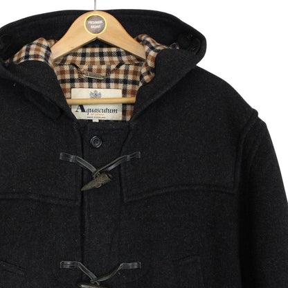 Vintage Aquascutum Dark Grey House Check Wool Blend Duffle Coat