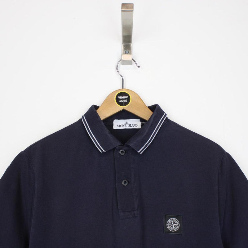 Stone Island Navy Blue Short Sleeve Compass Polo Shirt