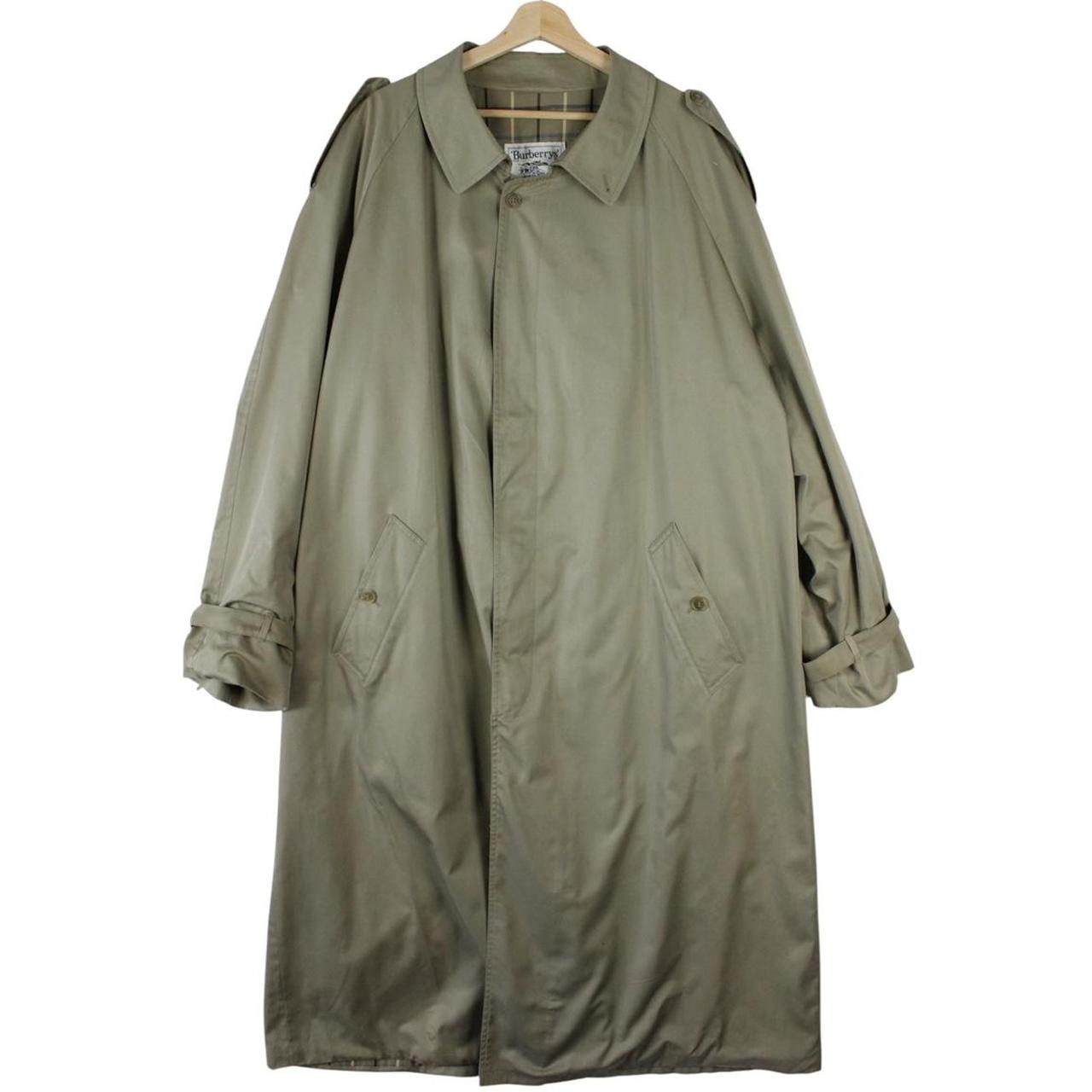 Burberry khaki green trench coat, single breasted, classic check lining, vintage 90s style.