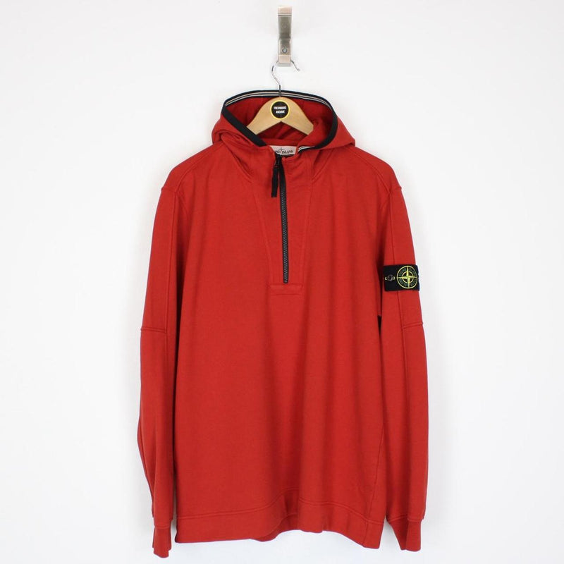 Stone Island SS 2019 Red 1/4 Zip Cotton Hoodie Jumper