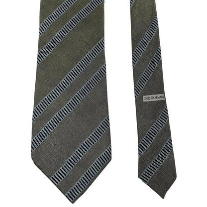 Armani green linen/silk blend tie with subtle sheen and elegant texture.