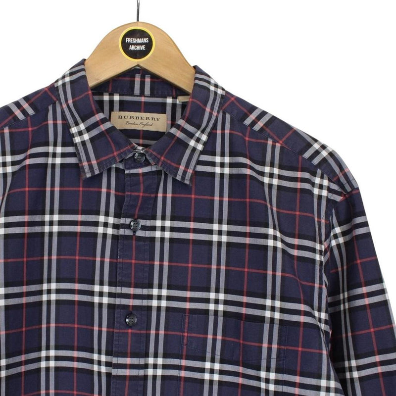 Burberry London Navy Blue Nova Check Long Sleeve Shirt