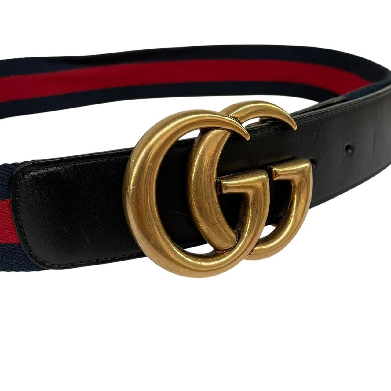 Gucci Red and Navy Blue Marmont Fabric/Leather Belt with GG Buckle