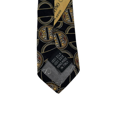 Vintage Valentino Black Geometric Pattern Silk Tie