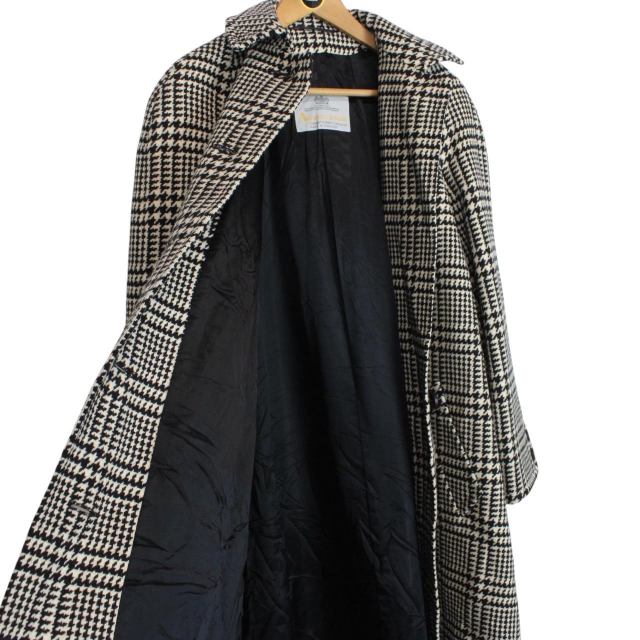 Vintage 90s Aquascutum White and Black Check Virgin Wool Coat
