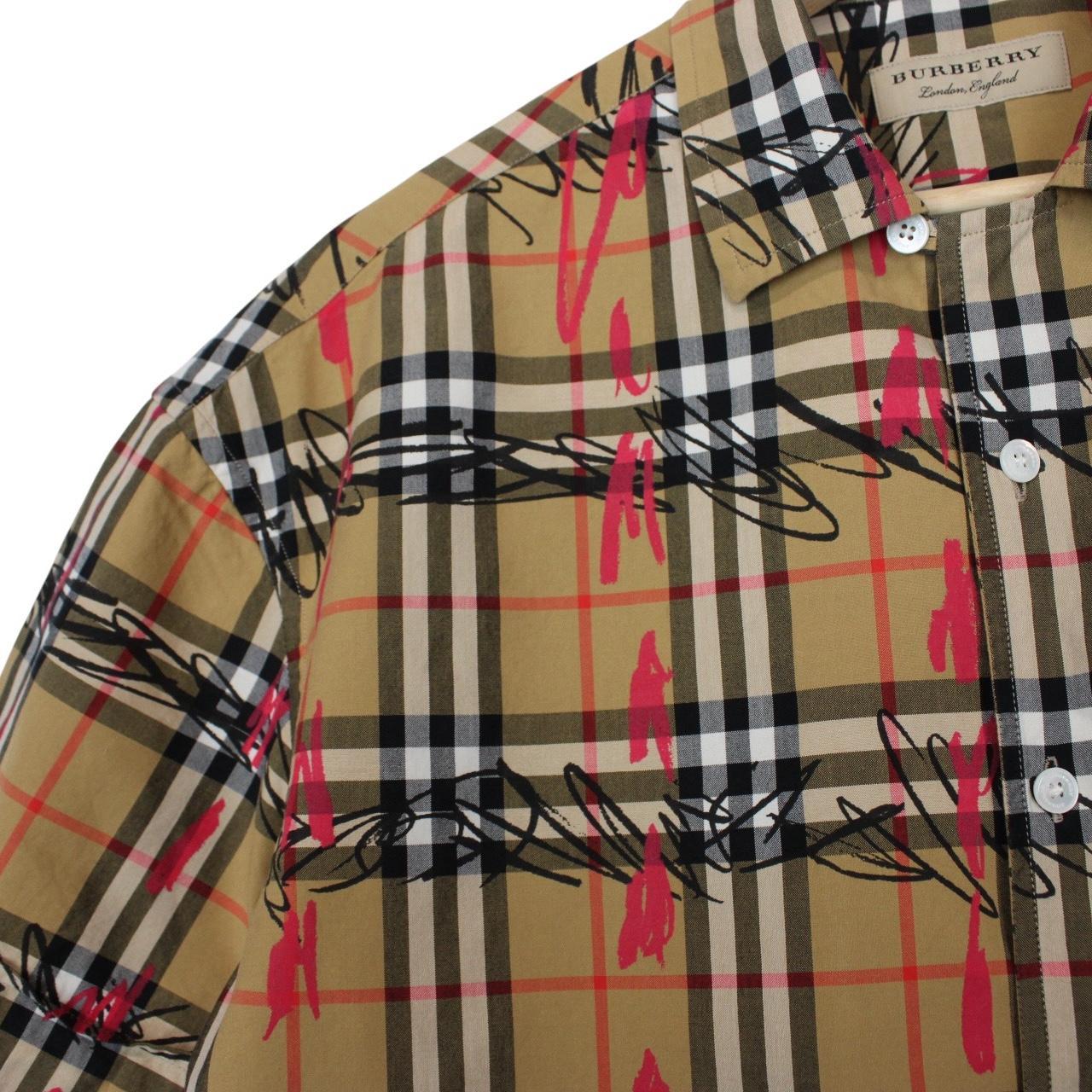 Burberry Tan Brown Scribble Nova Check Short Sleeve Cotton Shirt