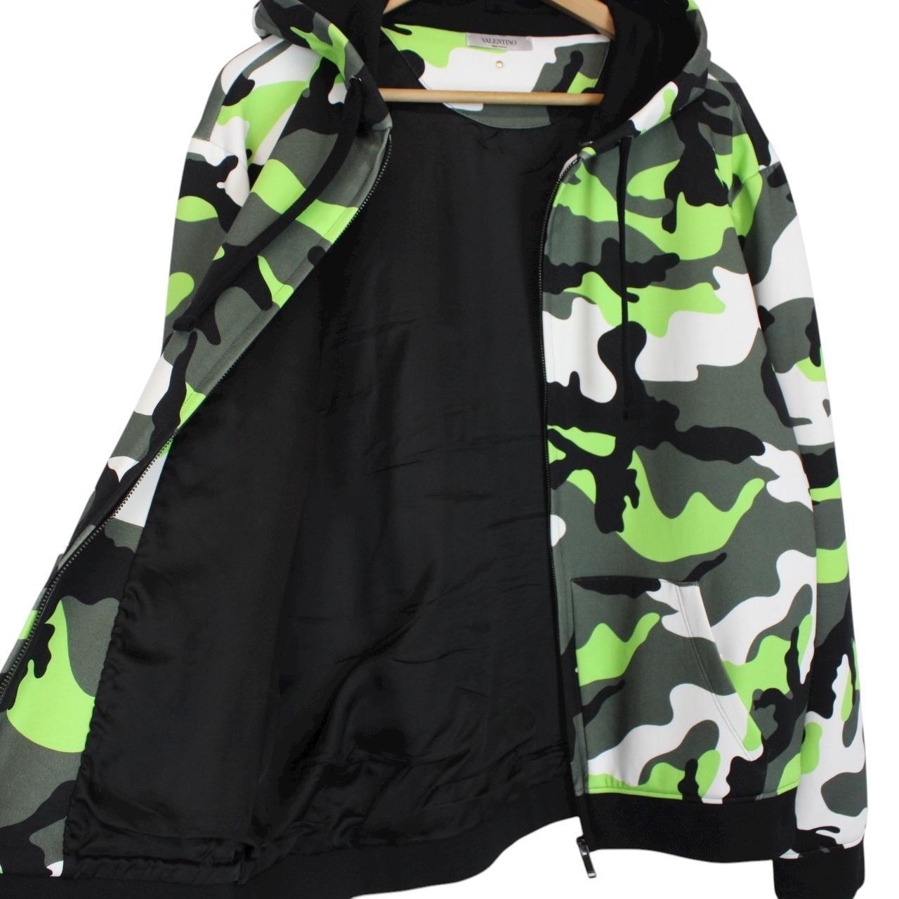 Valentino Garavani Green Camo Full Zip Nylon/Cotton Hoodie
