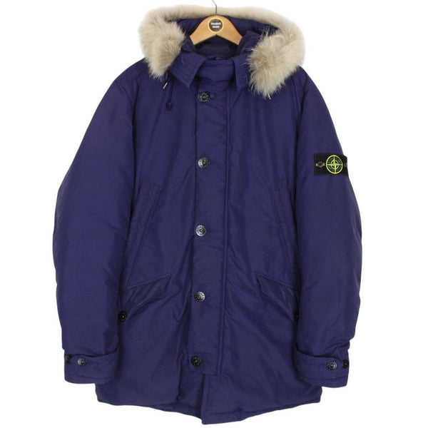 Stone Island AW 2015 Navy Blue Micro Reps Down Parka Coat with Fur Hood