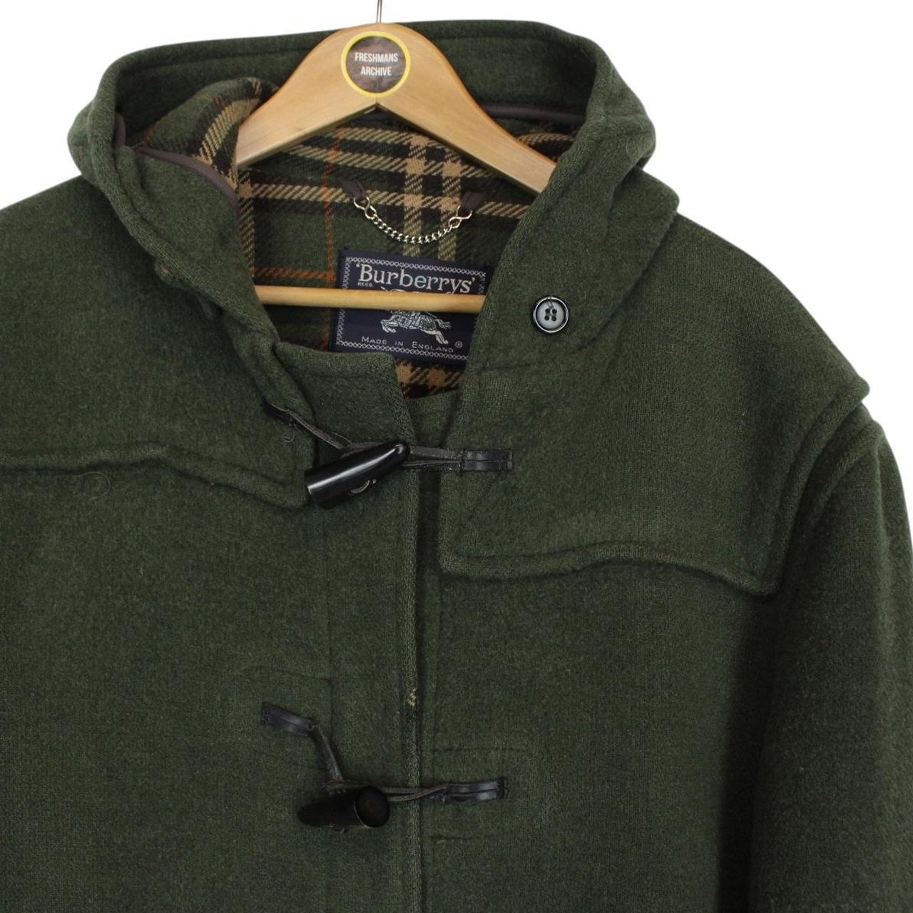 Vintage 90s Burberry Green Nova Check Lined Wool Duffle Coat