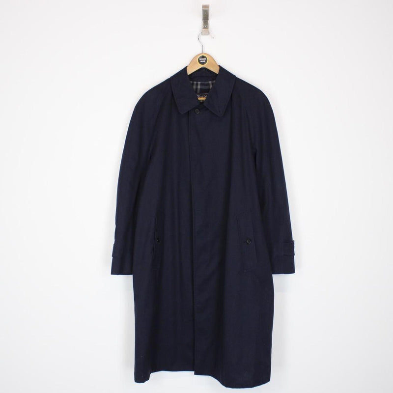 Vintage 90s Burberry Navy Blue Nova Check Single Breasted Trench Coat