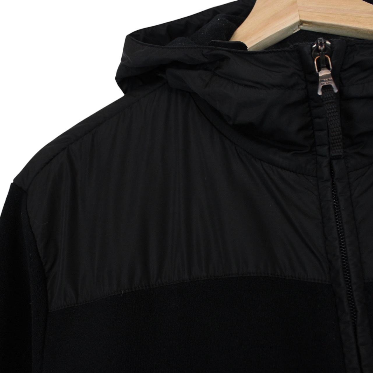 Prada Sport Black Full Zip Nylon Hooded Fleece Jacket