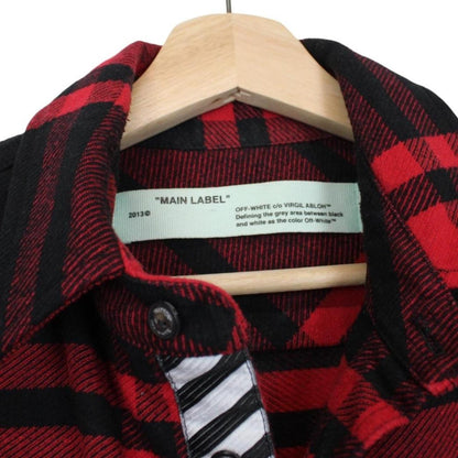 Off White Red and Black Tartan Check Long Sleeve Stencil Flannel Shirt