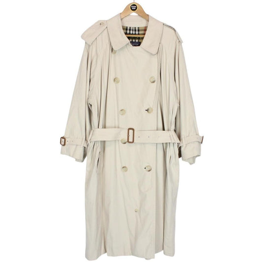 Vintage 90s Burberry Beige Nova Check Double Breasted Belted Trench Coat