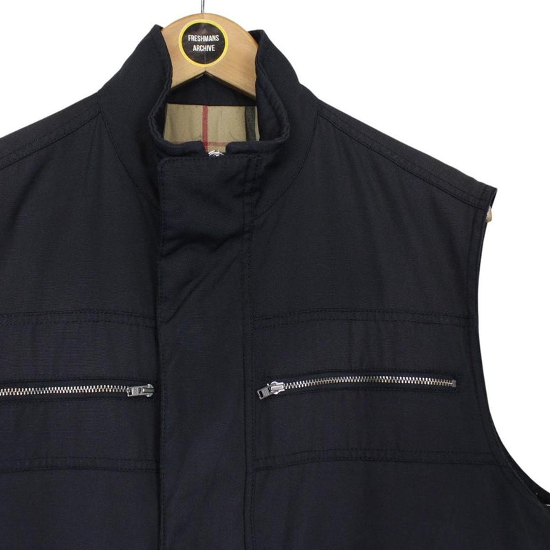 Burberry London Navy Blue Nova Check Nylon Full Zip Vest Jacket