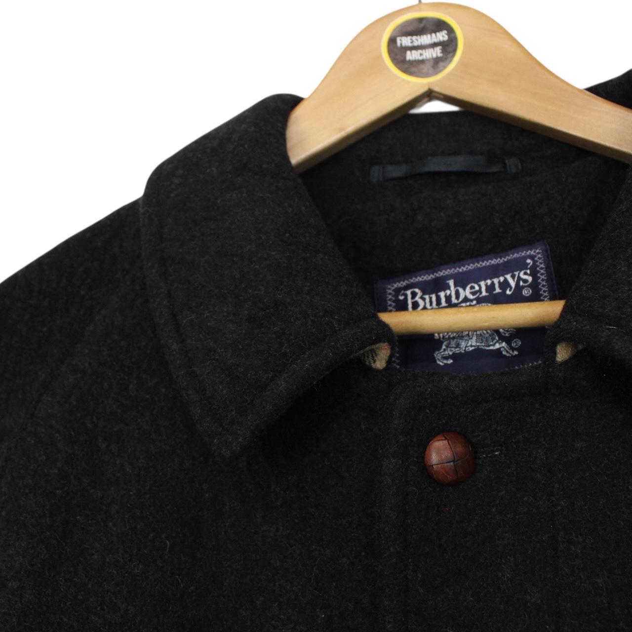 Vintage 90s Burberry Dark Grey Wool Nova Check Overcoat