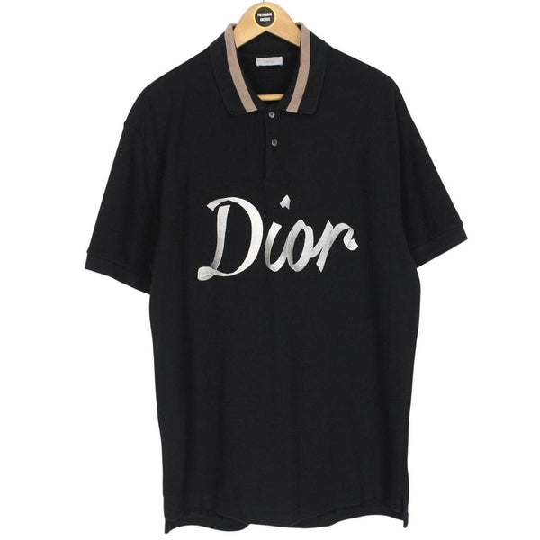 Dior 2022 Black Embroidered Logo Short Sleeve Polo Shirt