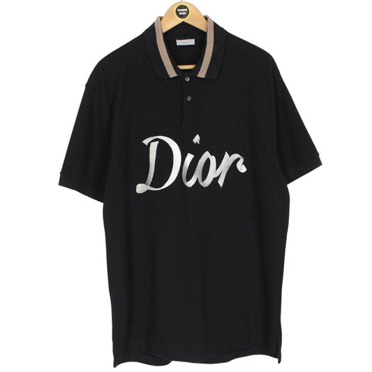 Dior 2022 Black Embroidered Logo Short Sleeve Polo Shirt