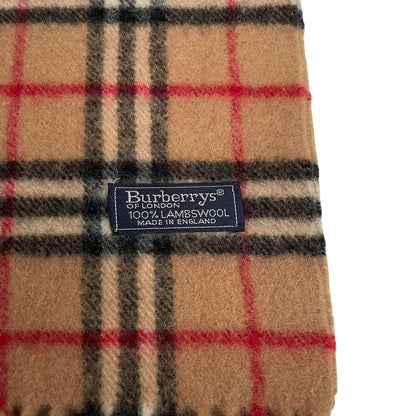 Vintage 90s Burberry Beige Nova Check Lambswool Scarf