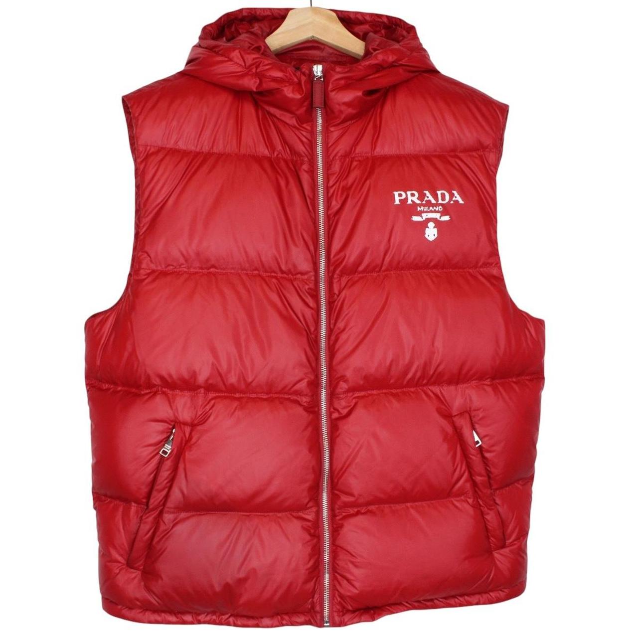 Prada Red Logo Print Down Nylon Hooded Gilet / Bodywarmer