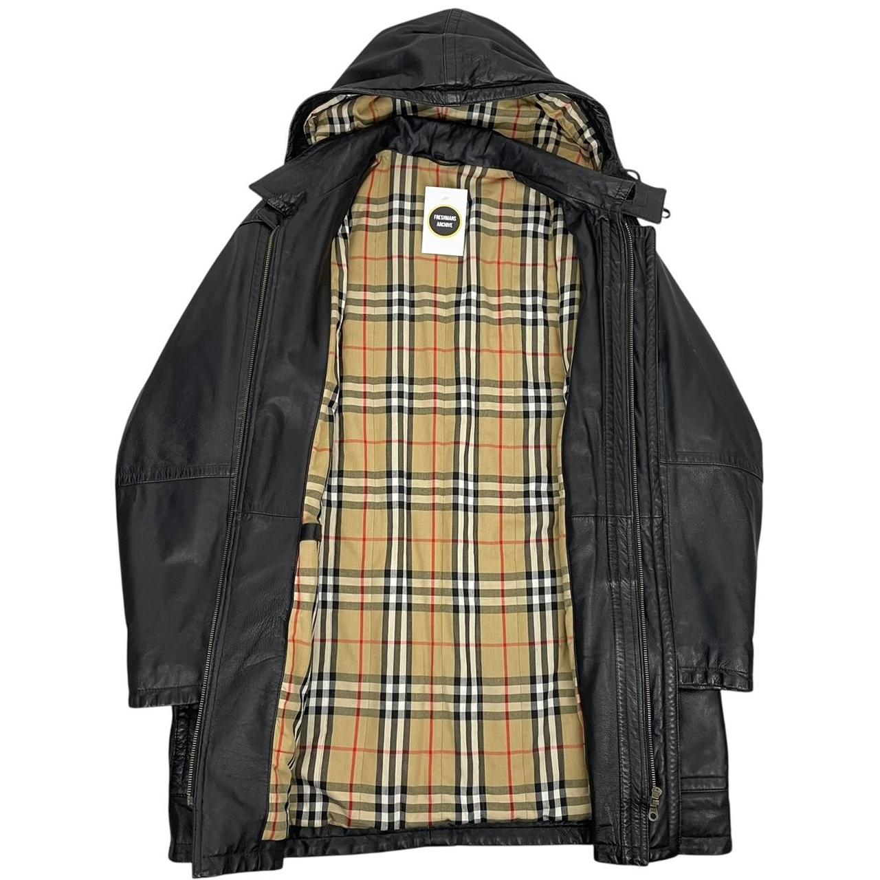 Vintage 90s Burberry Black Nova Check Lined Leather Duffle Coat