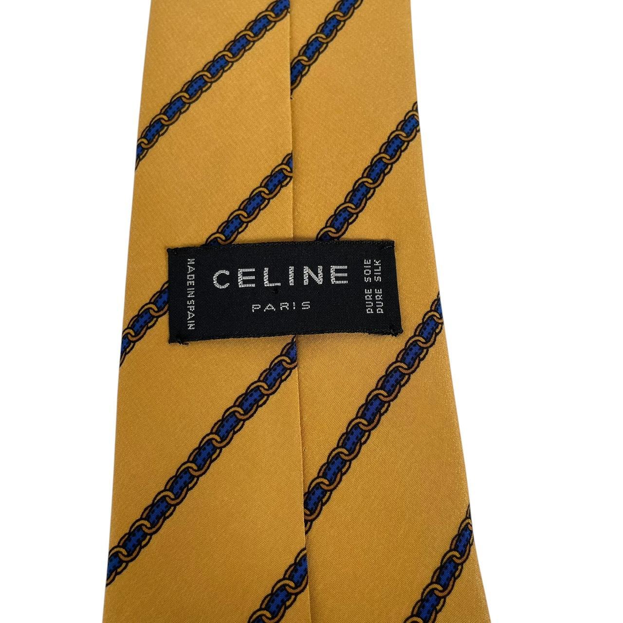 Vintage Celine Paris Yellow and Navy Blue Silk Tie