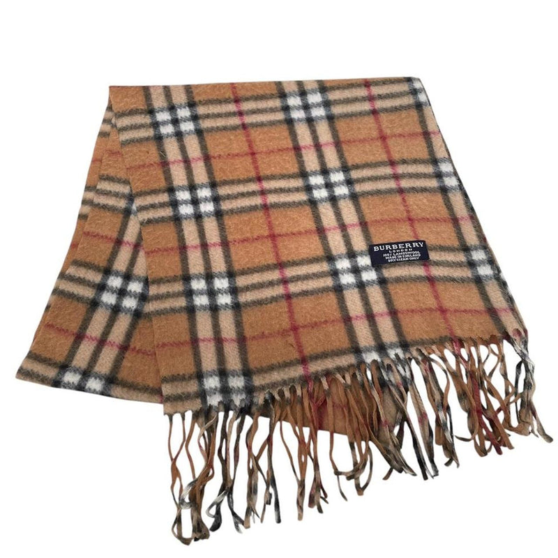 Vintage 90s Burberry Tan Brown Nova Check Lambswool Scarf