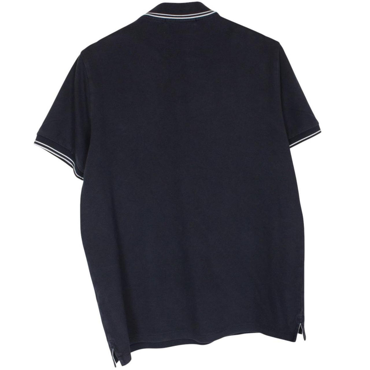 Stone Island navy blue short sleeve polo shirt with compass logo and cotton material.