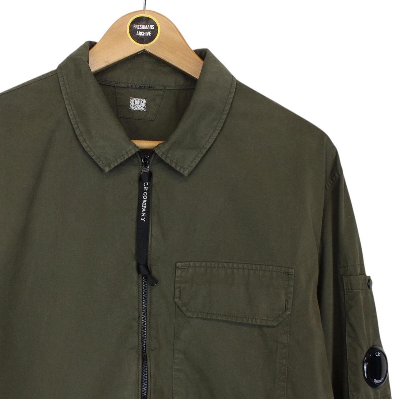 CP Company Khaki Green Full Zip Cotton Lens Overshirt Jacket
