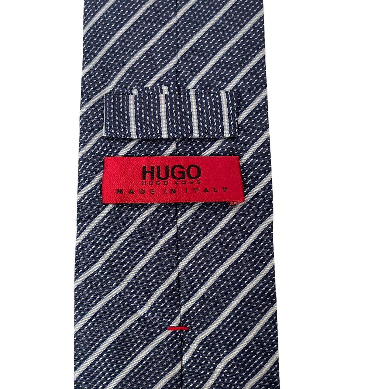 Hugo Boss Navy Blue Striped Silk Tie