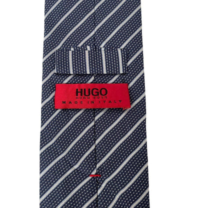 Hugo Boss Navy Blue Striped Silk Tie