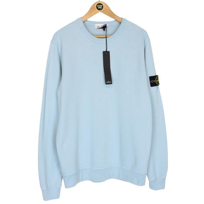 Stone Island AW 2023 Light Blue Crew Neck Cotton Sweatshirt Jumper