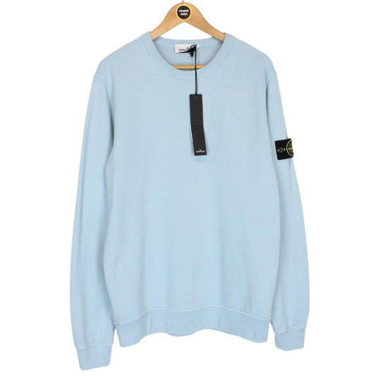 Stone Island AW 2023 Light Blue Crew Neck Cotton Sweatshirt Jumper