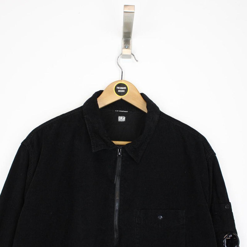 CP Company Black Corduroy 1/4 Zip Lens Overshirt Jacket