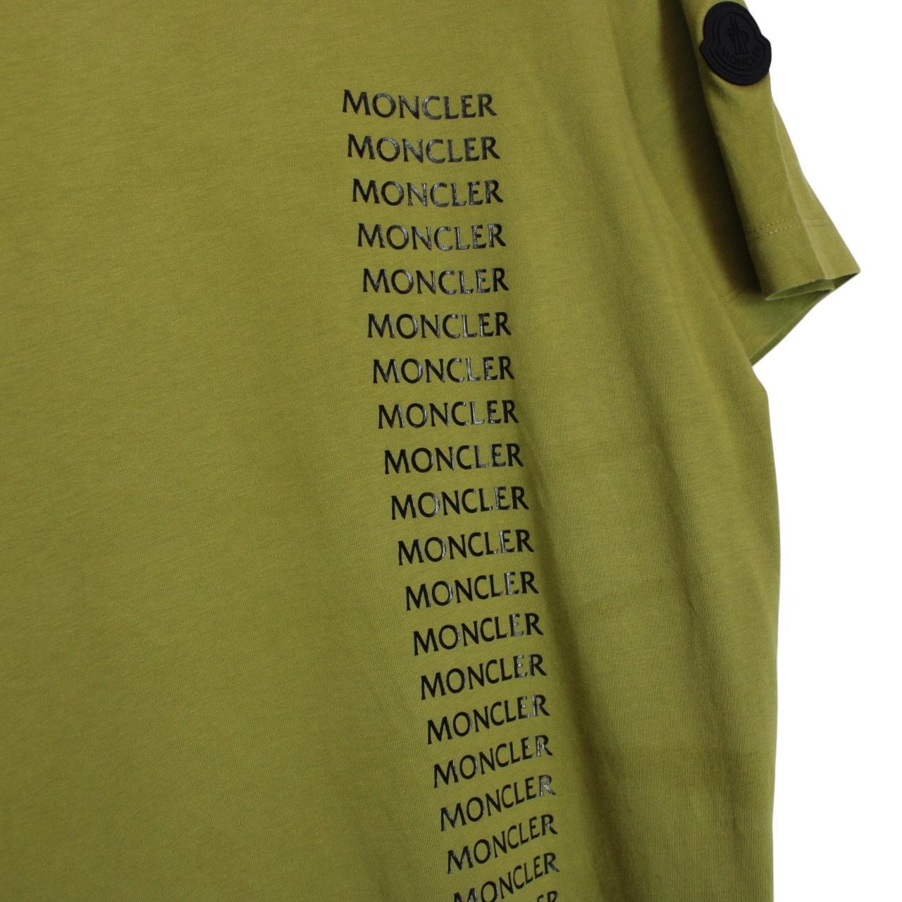 Moncler Green Vertical Logo Print Short Sleeve Cotton T-Shirt