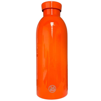 Stone Island orange stainless steel heat reactive flask with logo and original box.