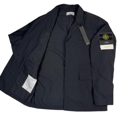 Stone Island black full zip jacket with logo badge and micro twill fabric.