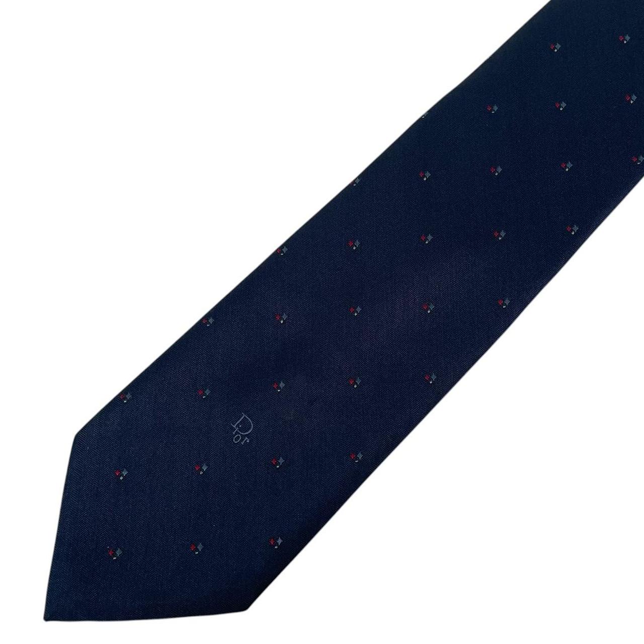 Vintage Christian Dior Navy Blue Logo Polyester/Silk Tie